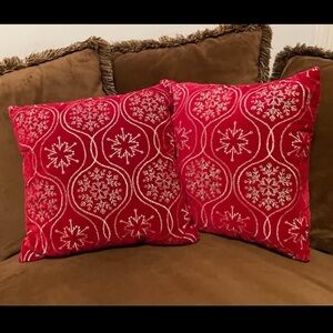 Festive Velvet Red Snowflake Pillows 18”
